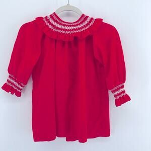 Vintage Kate Greenaway smocked neck collar Christmas long sleeve dress sz 6X